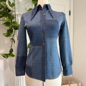 Vintage 70s Denim Print Blouse